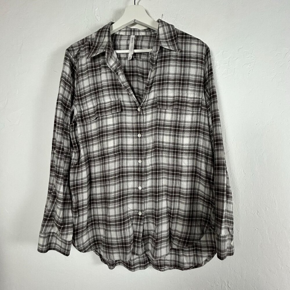 The Group Babaton Womens Plaid Button-Up Shirt Medium Cotton Blend Long Sleeve